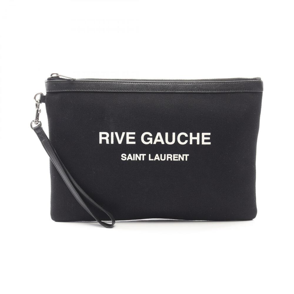 Saint Laurent Paris RIVE GAUCHE Shoulder Bag Canvas Leather Black
